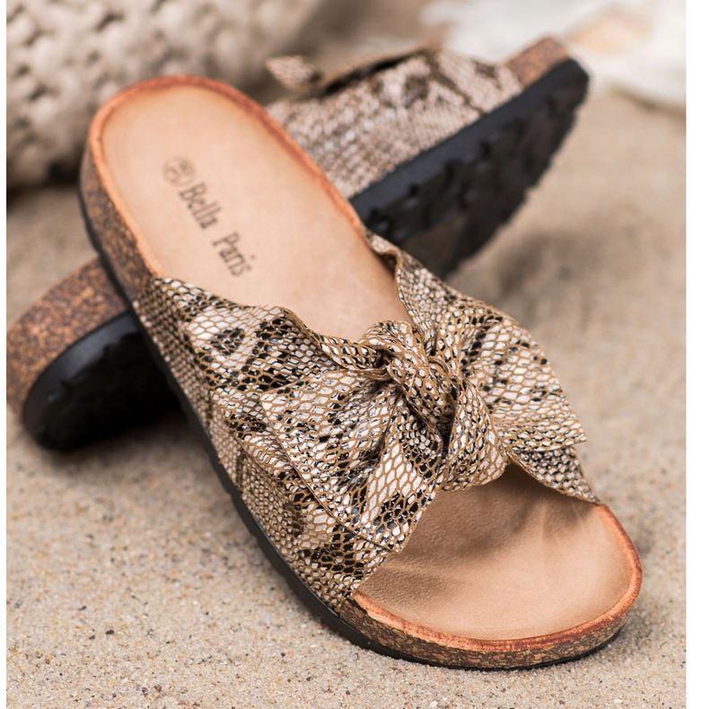Bella Paris Pantuflas con estampado de serpiente beige 2