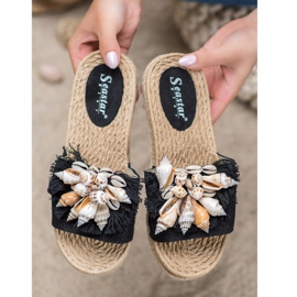 Seastar Chanclas de moda con conchas negro 1