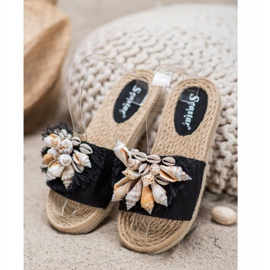 Seastar Chanclas de moda con conchas negro 3