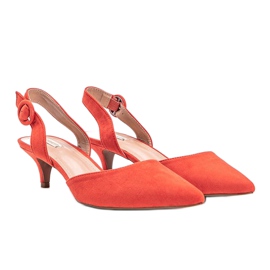 Zapatos de salón de ante ecológico naranja con tacón Meghan 1