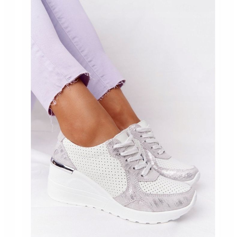 S.Barski Zapatillas de Piel con Cuña S. Barki Blanco-Plata 1