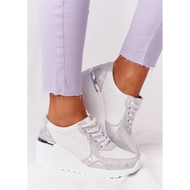 S.Barski Zapatillas de Piel con Cuña S. Barki Blanco-Plata 3
