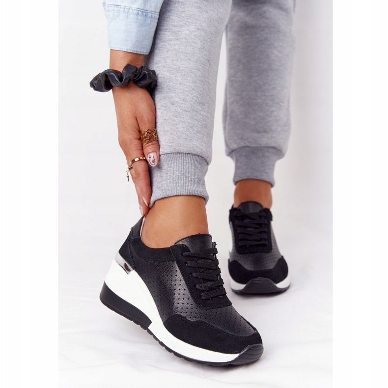 S.Barski Zapatos deportivos con cuña de cuero calado S. Bararski Negro blanco 1