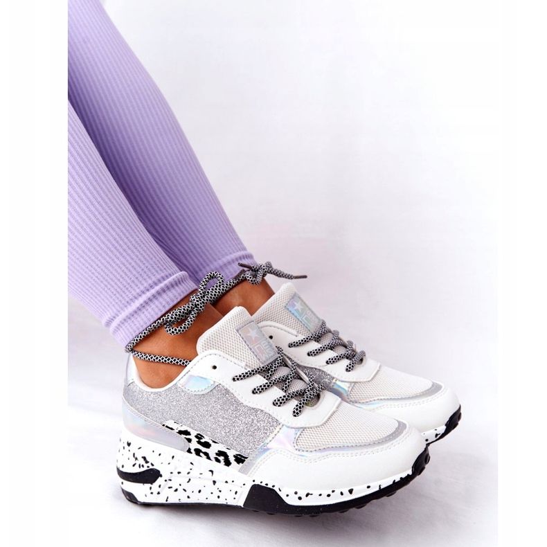 NEWS Zapatillas de cuña para mujer blancas con brocado Avery 21SP26-3974 blanco negro plata 3