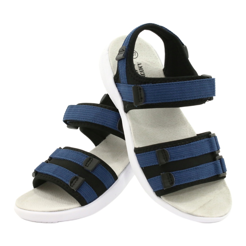 American Club Sandalias deportivas femeninas Inserto de cuero deportivo RL45/21 Black and Navy Blue negro 3