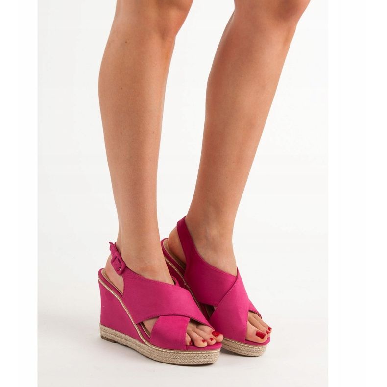 Anesia Paris Sandalias de cuña de ante rosa 2