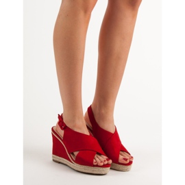Anesia Paris Sandalias de cuña de ante rojo 2