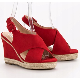Anesia Paris Sandalias de cuña de ante rojo 1