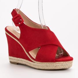 Anesia Paris Sandalias de cuña de ante rojo 4