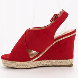 Anesia Paris Sandalias de cuña de ante rojo 5