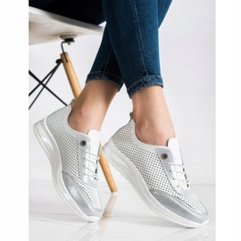Goodin Zapatillas de cuero blancas y plateadas blanco 2