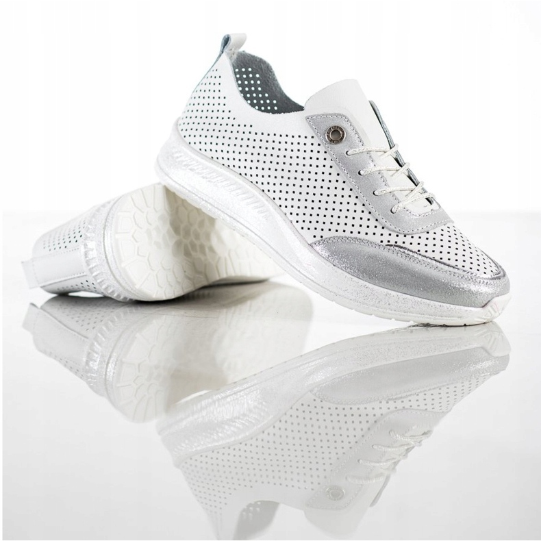 Goodin Zapatillas de cuero blancas y plateadas blanco 1