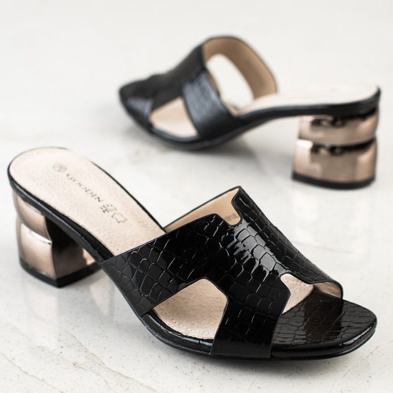 Goodin Pantuflas Negras Con Tacón Decorativo negro 1 Goodin Pantuflas Negras Con Tacón Decorativo negro 1