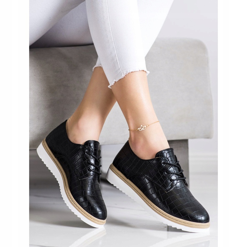 SHELOVET Zapatos negros con estampado de serpiente 2