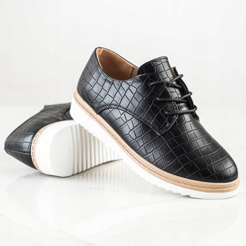 SHELOVET Zapatos negros con estampado de serpiente 1