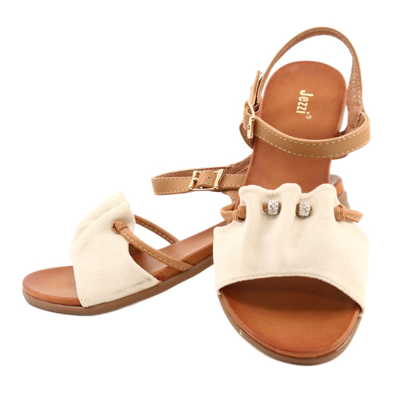 Sandalias de mujer con circonita JEZZI 21SD35-3520 beige marrón 4