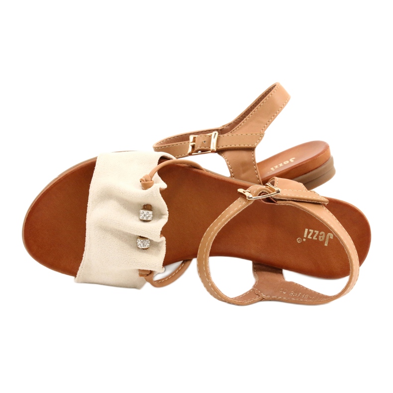 Sandalias de mujer con circonita JEZZI 21SD35-3520 beige marrón 3
