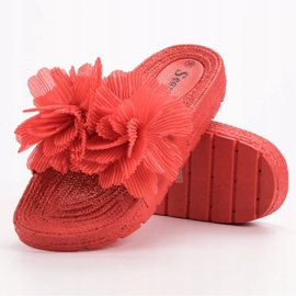Seastar Pantuflas Rojas Con Flores rojo 1