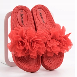 Seastar Pantuflas Rojas Con Flores rojo 2