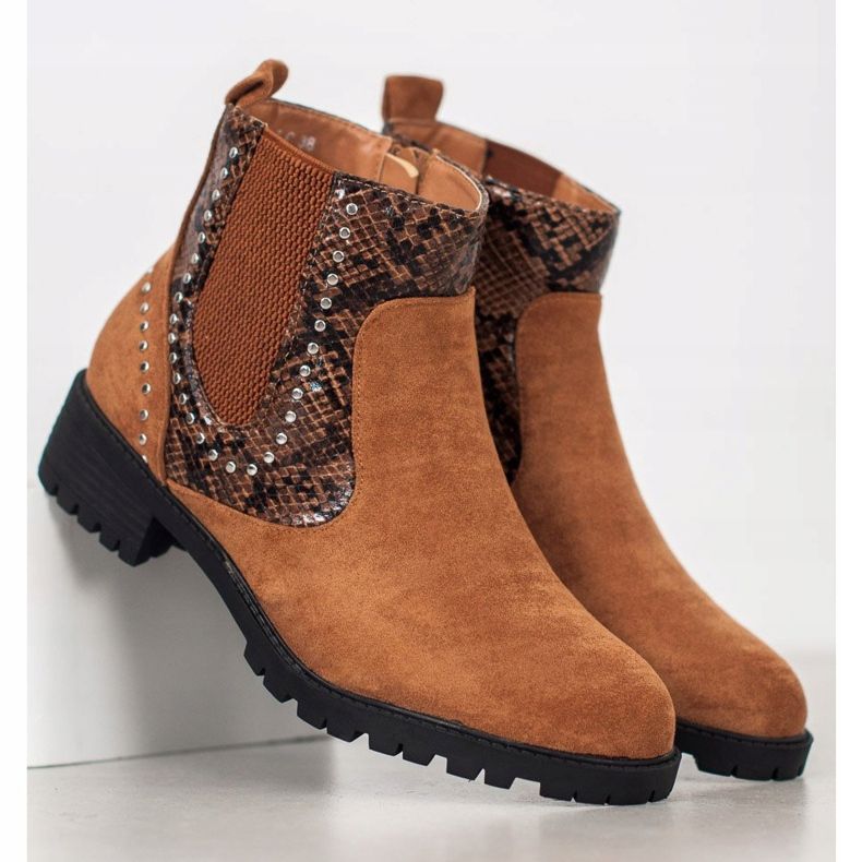 Small Swan Botines chelsea con estampado de serpiente marrón 1