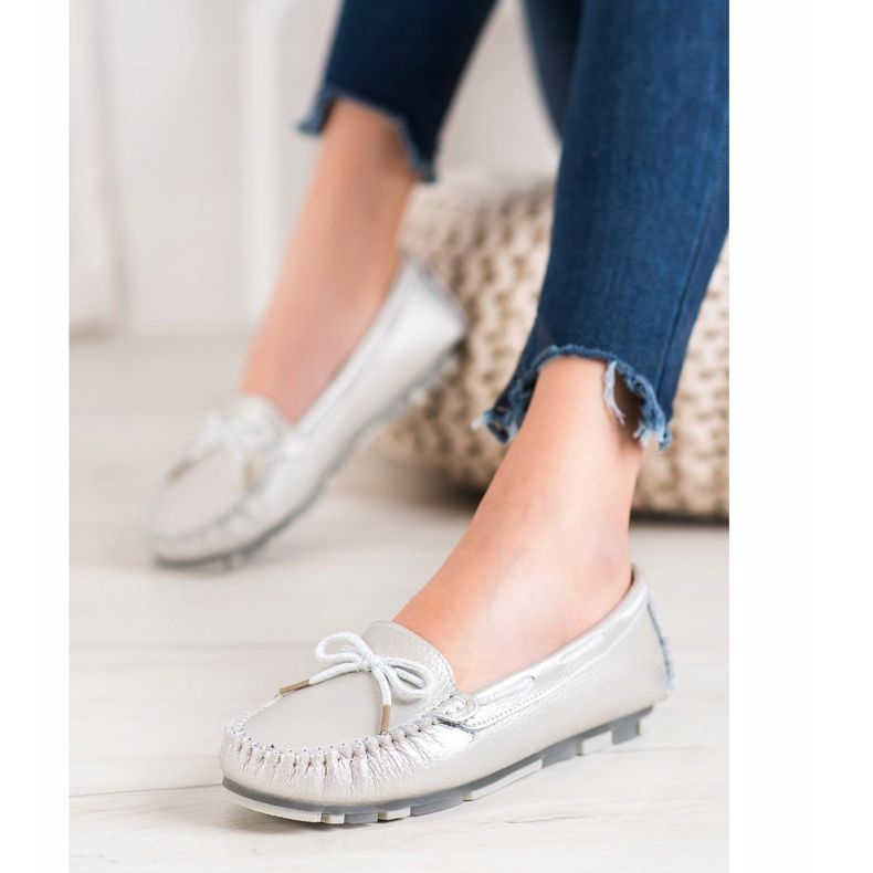 Filippo Mocasines de piel clara gris 1