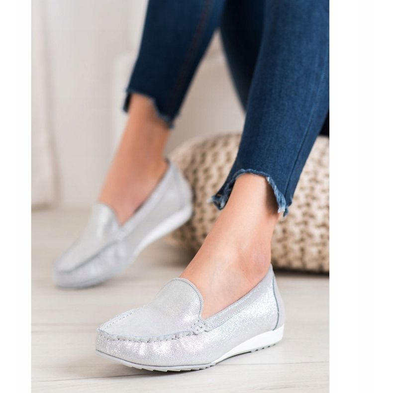Goodin Mocasines plateados con purpurina gris 1