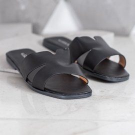 SHELOVET Pantuflas Clásicas de Piel Ecológica negro 2