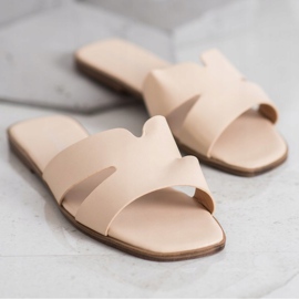 SHELOVET Pantuflas Clásicas de Piel Ecológica beige 2