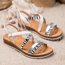 SHELOVET Sandalias con estampado de cebra blanco negro 3