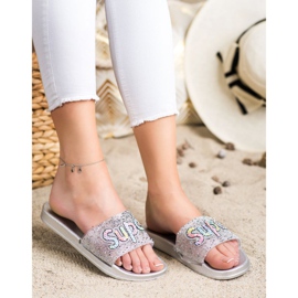SHELOVET Pantuflas superlentejuelas incoloro plata 1