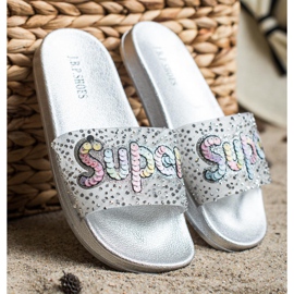 SHELOVET Pantuflas superlentejuelas incoloro plata 3