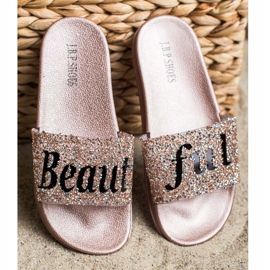 SHELOVET Hermosas chanclas con cristales dorado 2