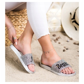 SHELOVET Hermosas chanclas con cristales plata 1