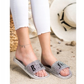 SHELOVET Hermosas chanclas con cristales plata 4