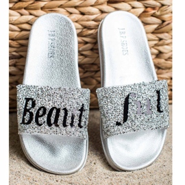 SHELOVET Hermosas chanclas con cristales plata 2