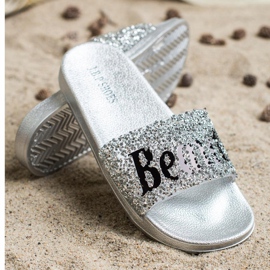 SHELOVET Hermosas chanclas con cristales plata 3