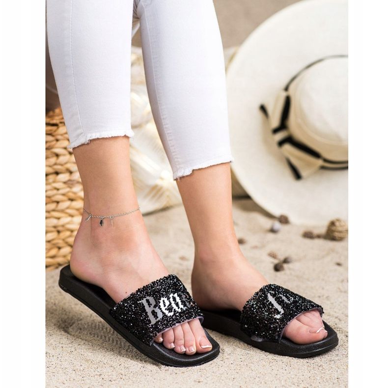 SHELOVET Hermosas zapatillas con cristales negro 2