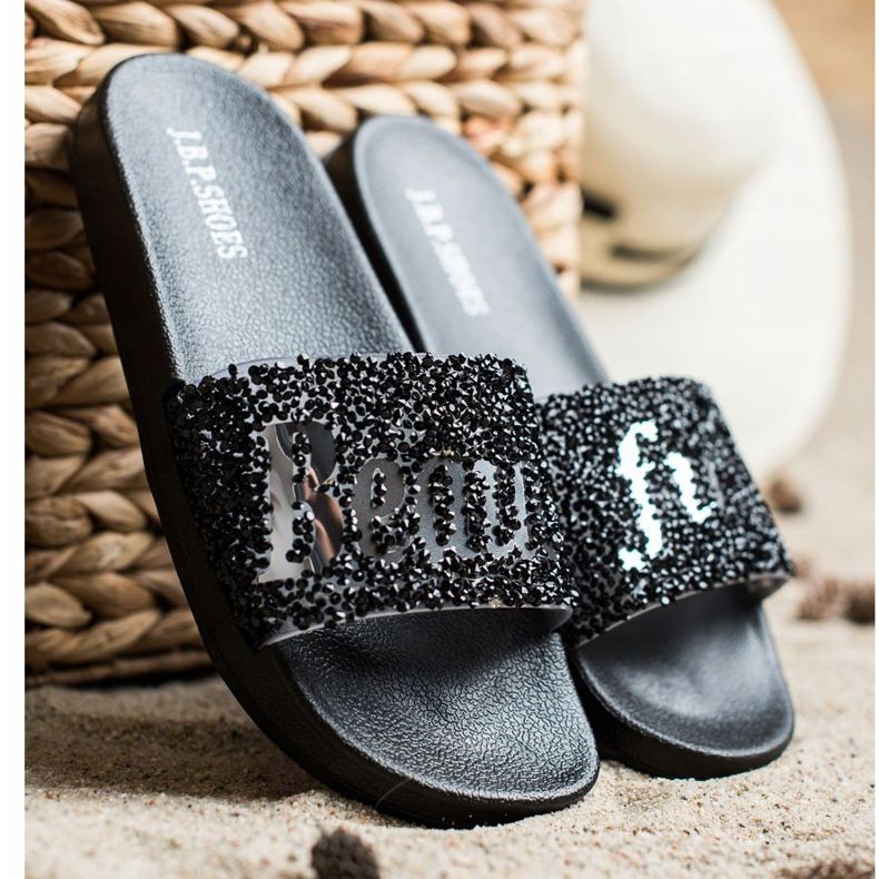 SHELOVET Hermosas zapatillas con cristales negro 1