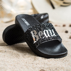 SHELOVET Hermosas zapatillas con cristales negro 4