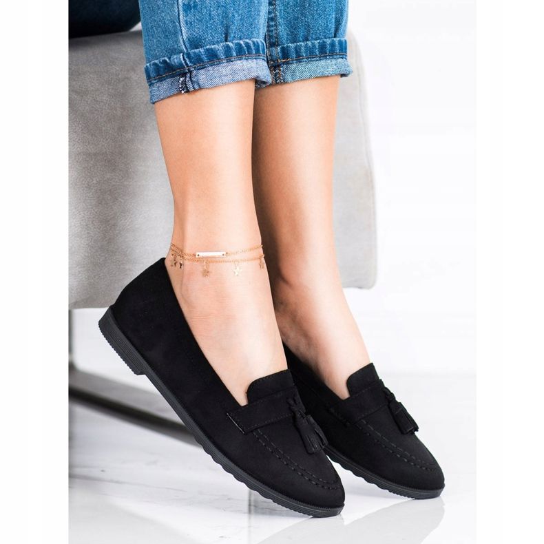 SHELOVET Mocasines casuales con flecos negro 1