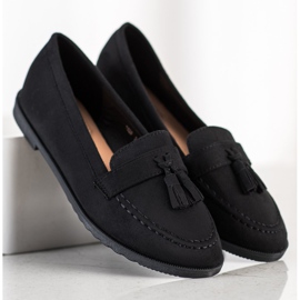 SHELOVET Mocasines casuales con flecos negro 2