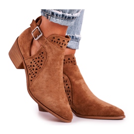 FB1 Botas De Mujer Con Tacón Alto Ante Hebilla Camel Esen marrón 3