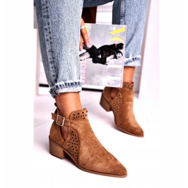 FB1 Botas De Mujer Con Tacón Alto Ante Hebilla Camel Esen marrón 1