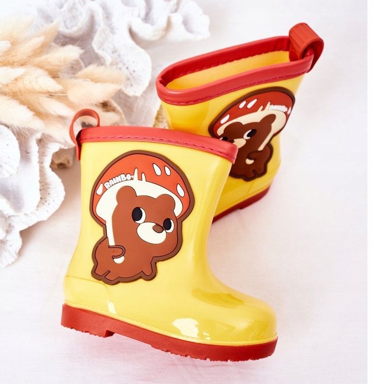 Chanclos infantiles amarillos con osito de peluche 1