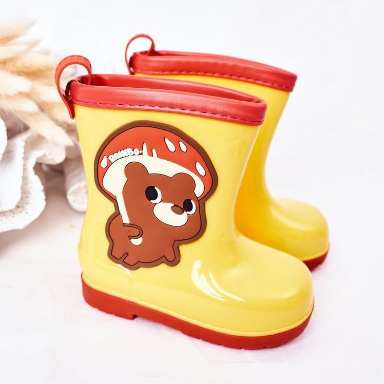 Chanclos infantiles amarillos con osito de peluche 2