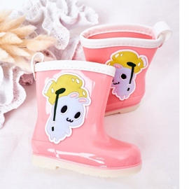 Botas de agua rosa para niños con conejito rosado 1