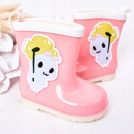 Botas de agua rosa para niños con conejito rosado 2