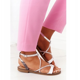 S.Barski Sandalias planas S. Barski LJ281 Blanco y Plata 2