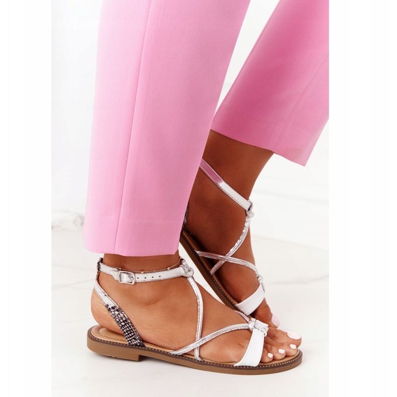 S.Barski Sandalias planas S. Barski LJ281 Blanco y Plata 2