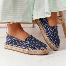 Alpargatas Con Plataforma Trenzada Big Star AA274628 Azul Marino beige 3